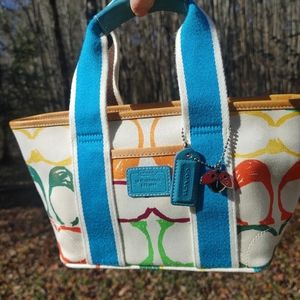 **SOLD**Coach Hampton Mini Scribbles Tote with Metal Ladybug Charm